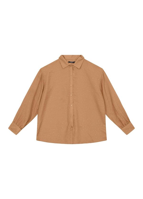 Camisa Ampla Listrada com Brilho Caramelo