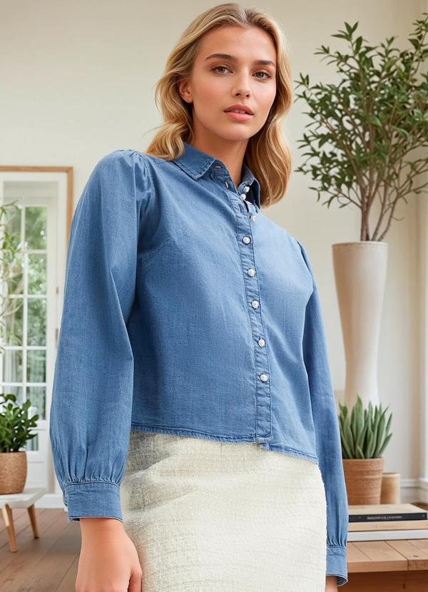 Camisa Azul em Jeans Leve