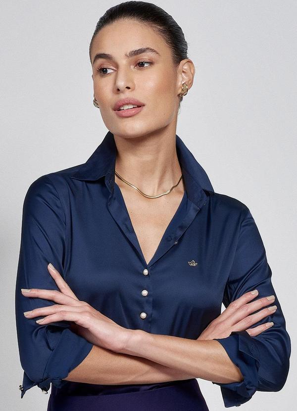 Camisa de Cetim Azul Marinho Jussara