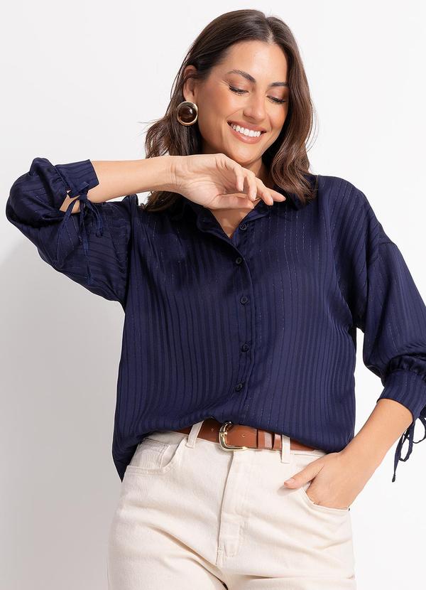 Camisa Azul Marinho em Chiffon