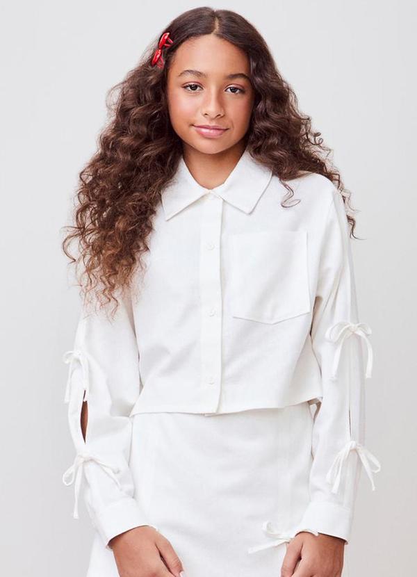 Camisa com Amarrações nas Mangas Off White