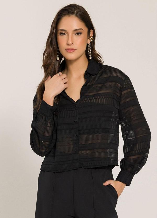 Camisa com Gola Estruturada Preto