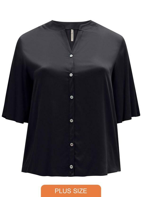 Camisa com Gola Padre e Botões Preto