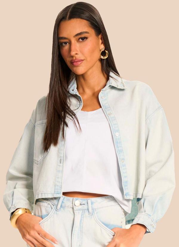 Camisa Cropped Feminina Overshirt Jeans Azul