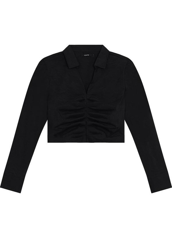 Camisa Cropped Pregas Texturizada Preto