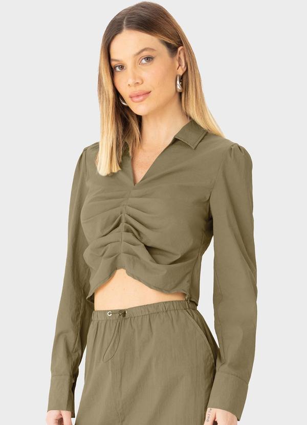 Camisa Cropped Pregas Texturizada Verde