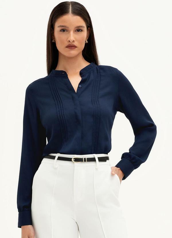 Vista 2 Camisa de Crepe com Pregas Frontais Azul Valéria Principessa Principessa