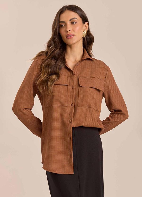 Camisa de Manga Longa em Pied Poule Marrom