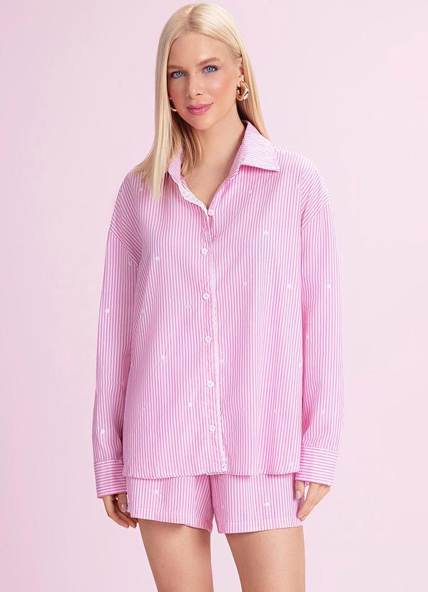 Camisa de Tricoline Listrado Rosa