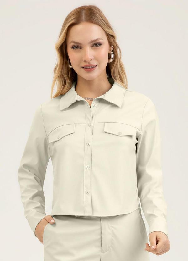 Camisa em Material Sintético Bege