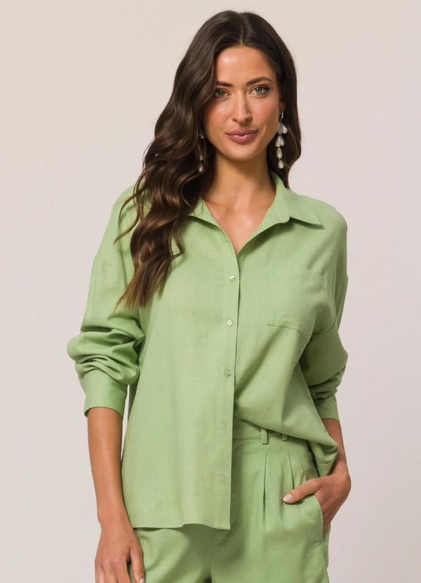 Vista 2 Camisa em Plano Linen com Botões Verde Doce Trama Doce Trama
