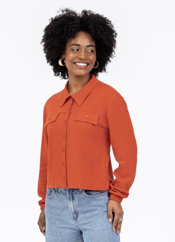Camisa em Tecido Texturizado Laranja