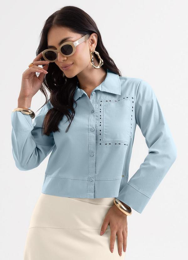 Camisa em Tricoline com Bordado a Laser Azul