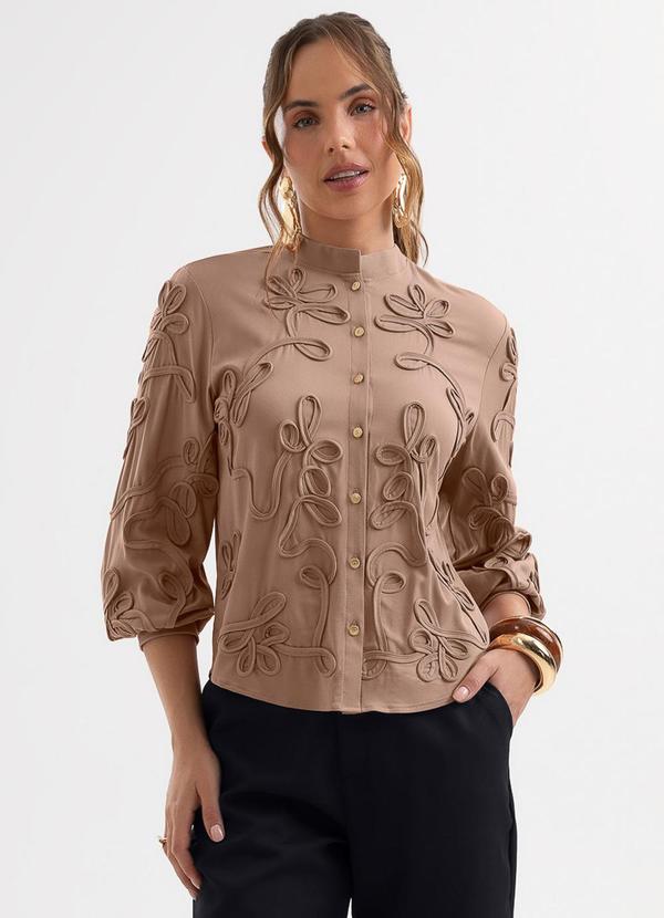 Camisa em Viscose com Bordado em Cordel Marrom