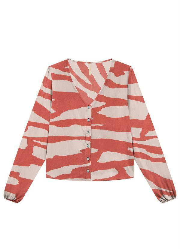 Vista 2 Camisa em Viscose com Manga Bufante Laranja Lunender Lunender
