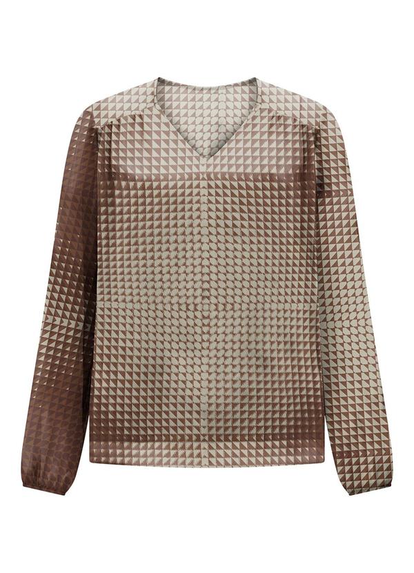 Camisa Estampada com Decote em V Marrom