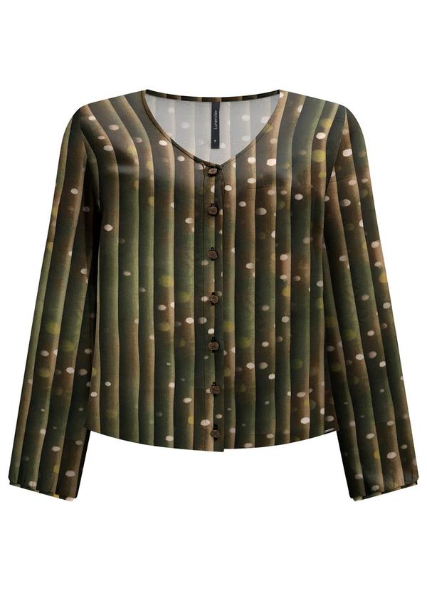 Camisa Estampada com Decote em V Verde