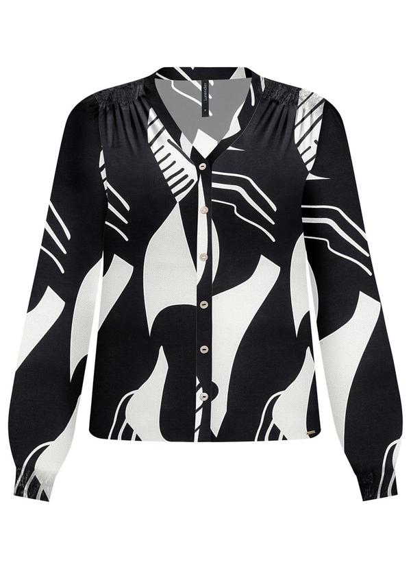 Camisa Estampada com Punhos Elásticos Preto