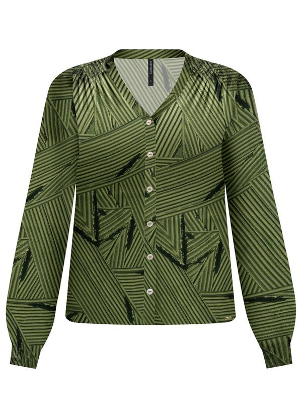 Camisa Estampada com Punhos Elásticos Verde