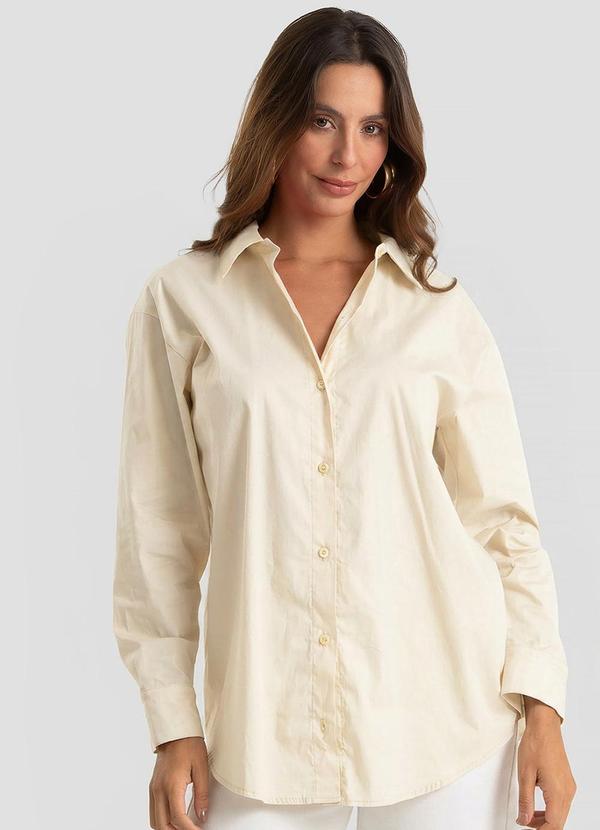 Camisa Feminina Aberta e Laços nas Costas Bege