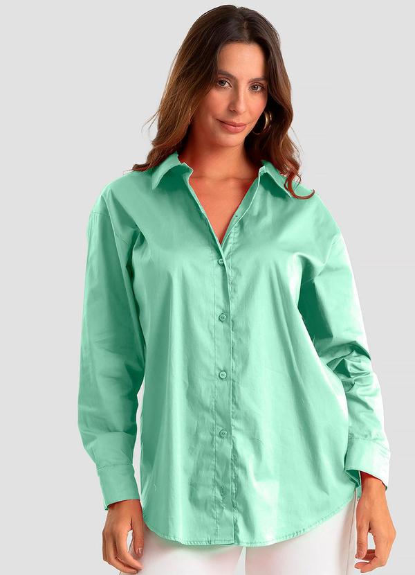 Camisa Feminina Aberta e Laços nas Costas Verde
