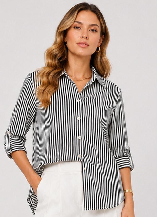 Camisa Feminina Alongada em Viscose Azul