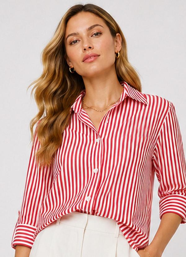 Camisa Feminina Alongada em Viscose Vermelho