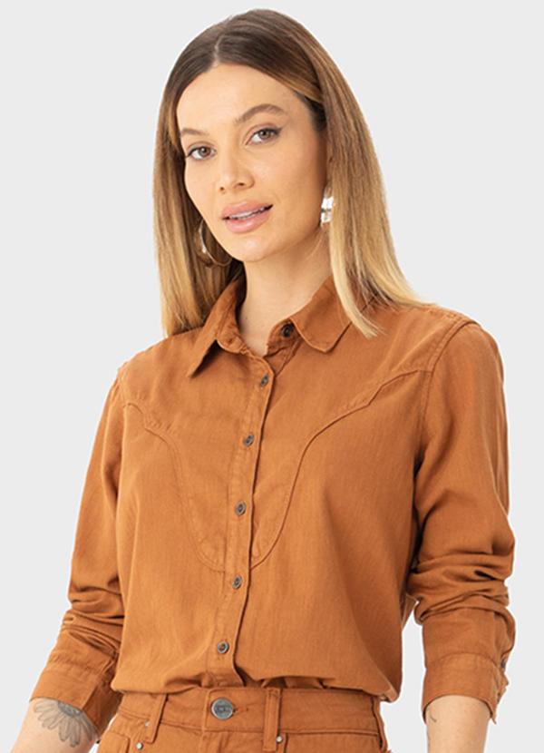 Camisa Feminina Ampla em Sarja Marrom
