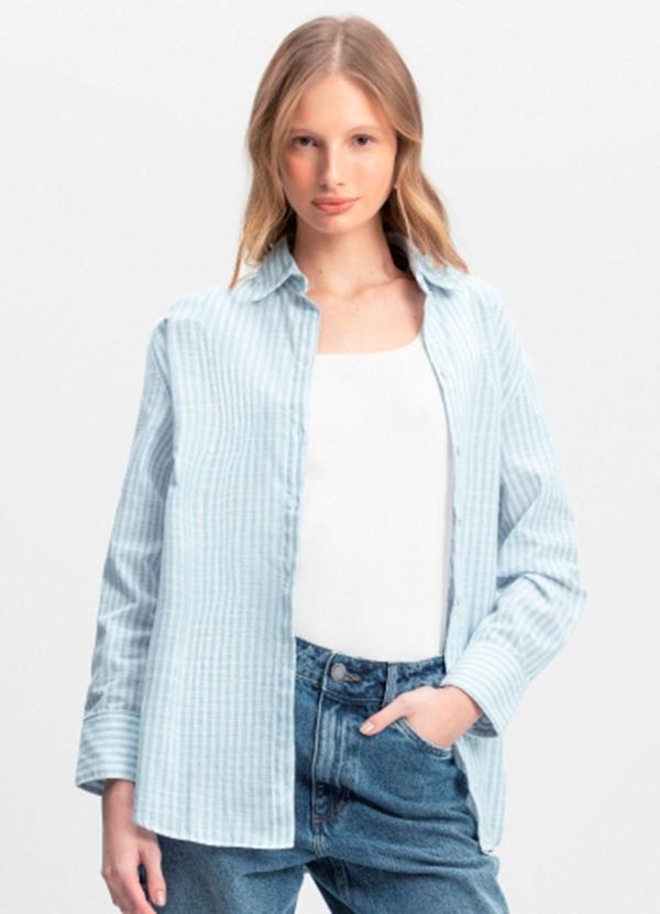 Vista 2 Camisa Feminina com Botões Azul Essendi Essendi