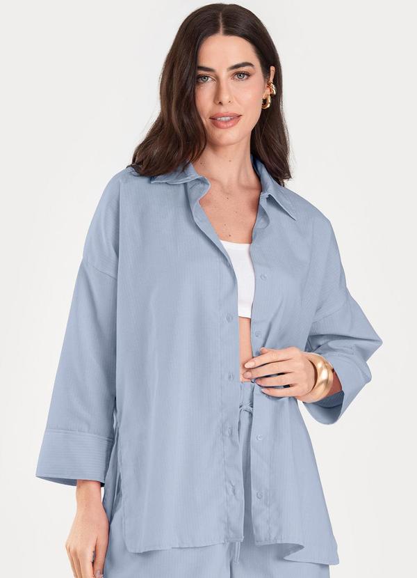 Camisa Feminina Manga 7/8 Listrada Azul