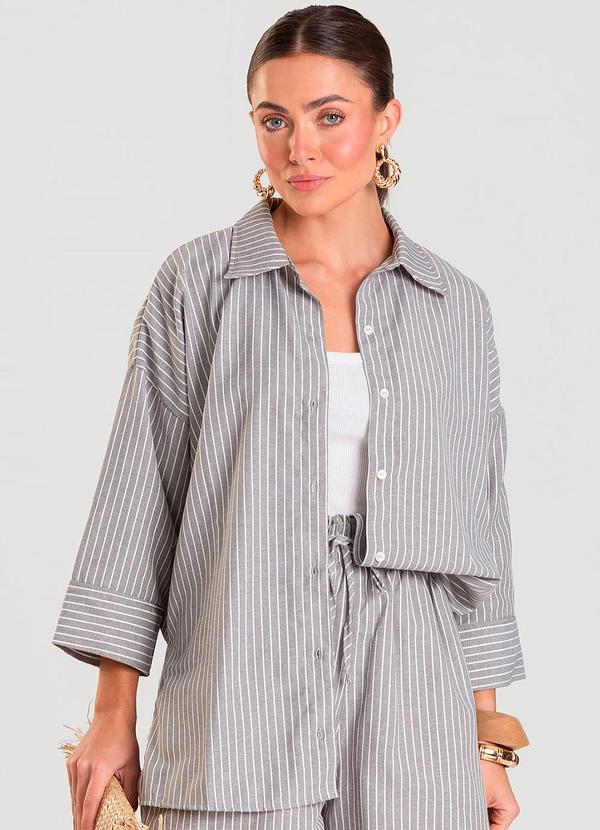 Camisa Feminina Manga 7/8 Listrada Cinza