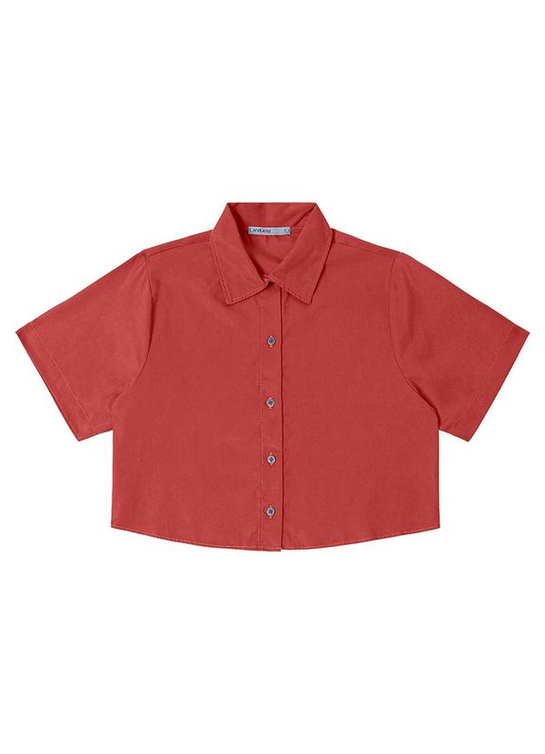 Camisa Feminina Manga Curta com Gola Marrom