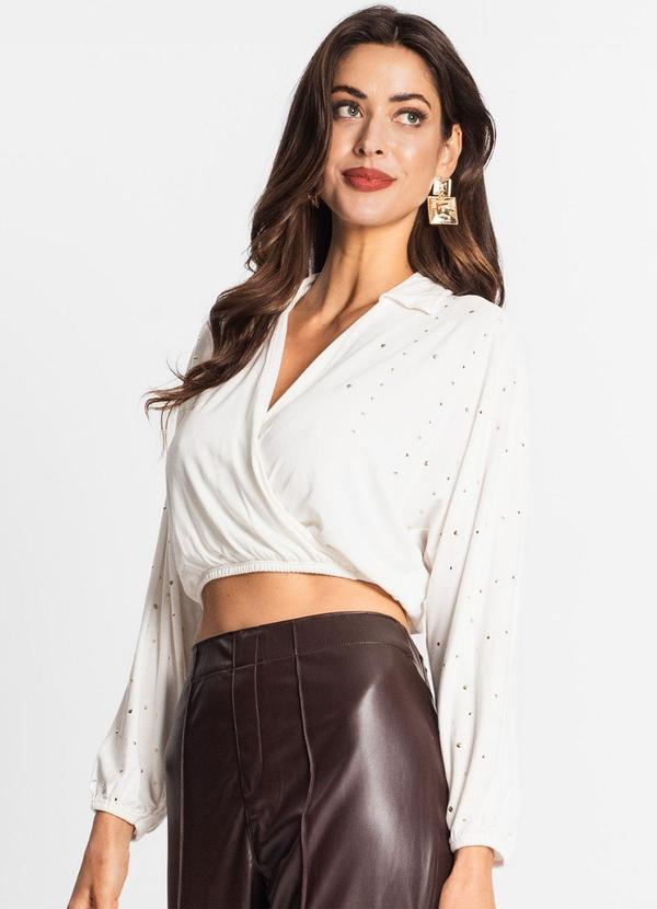 Vista 2 Camisa Feminina Manga Longa com Strass Bege Endless Endless