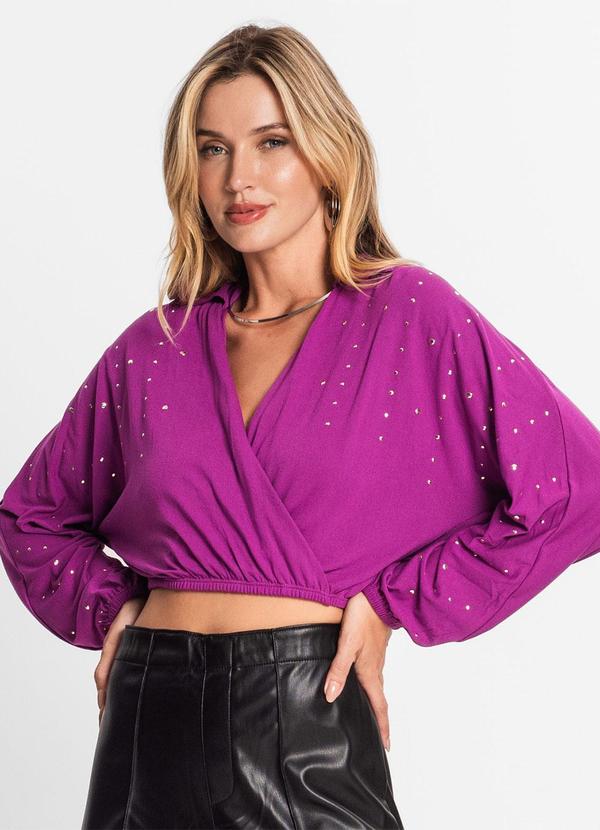 Vista 2 Camisa Feminina Manga Longa com Strass Roxo Endless Endless