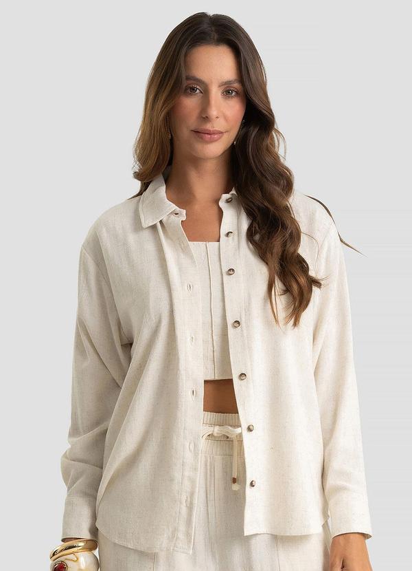 Camisa Feminina Manga Longa em Linho Strong Bege