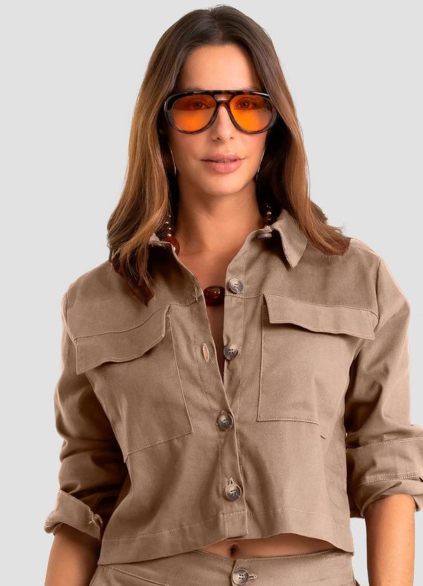 Camisa Feminina Manga Longa em Sarja Marrom
