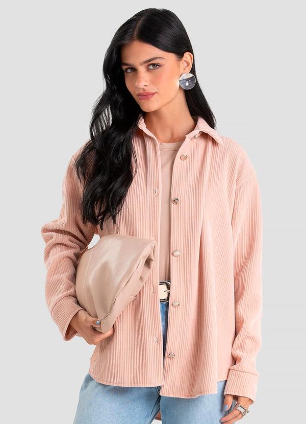 Camisa Feminina Manga Longa em Veludo Rosa