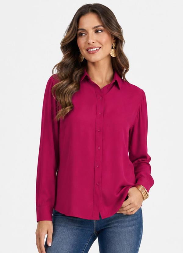 Camisa Feminina Manga Longa em Viscose Slub Rosa