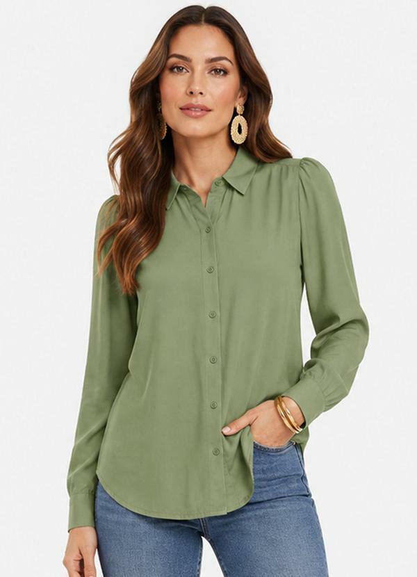 Camisa Feminina Manga Longa em Viscose Verde