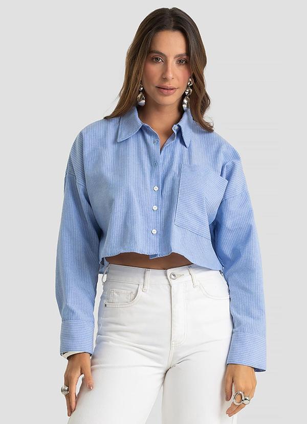 Camisa Feminina Manga Longa Listrada Azul