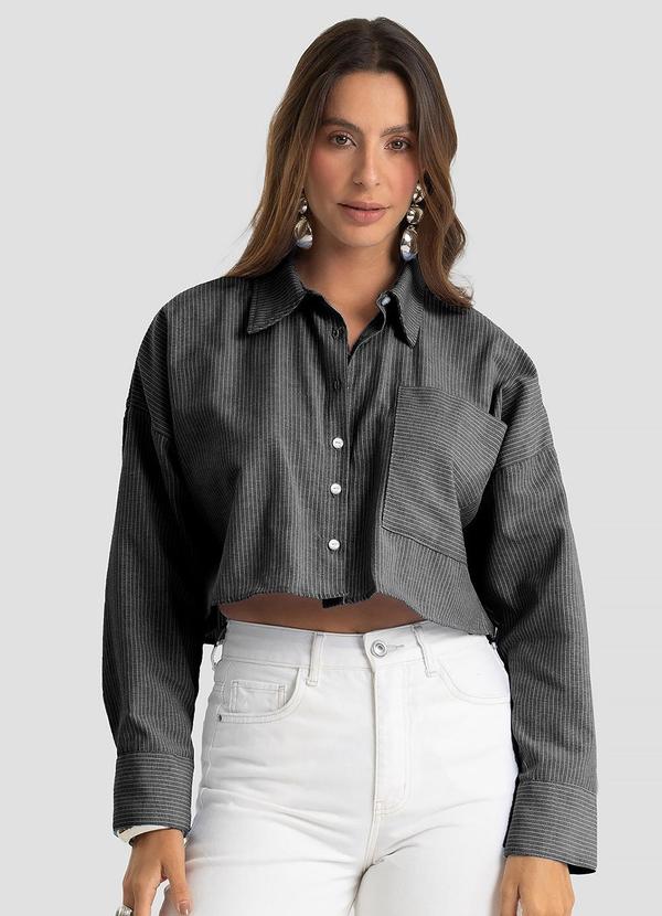 Camisa Feminina Manga Longa Listrada Preto