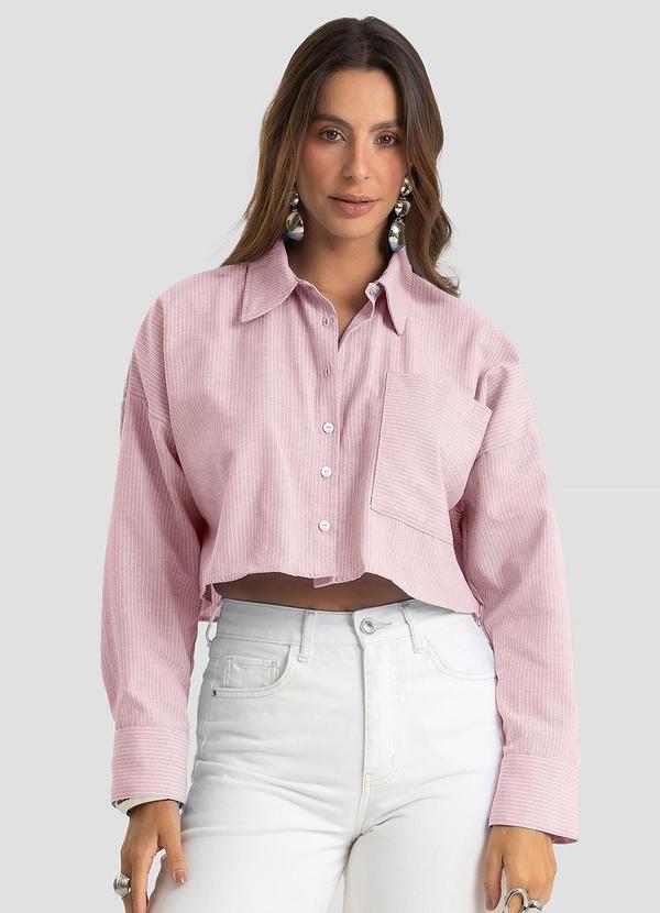 Camisa Feminina Manga Longa Listrada Rosa