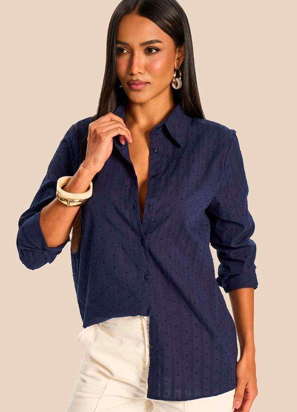 Camisa Feminina Manga Longa Texturizada Azul