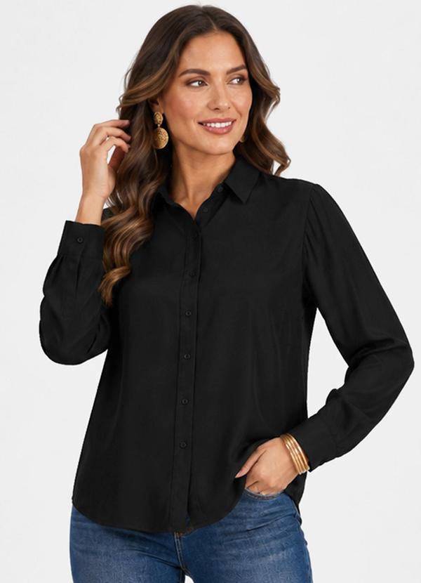 Camisa Feminina Manga Longa Viscose Slub Preto