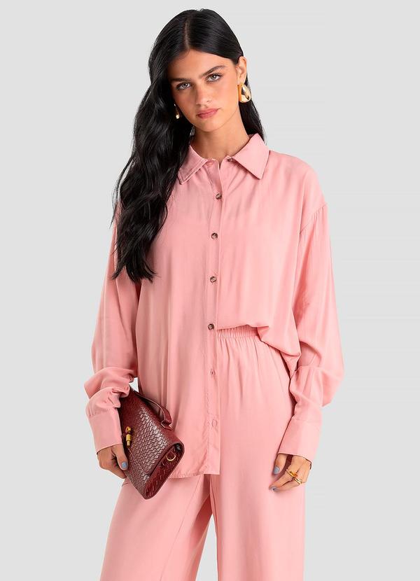 Camisa Feminina Oversized em Tecido Rosa