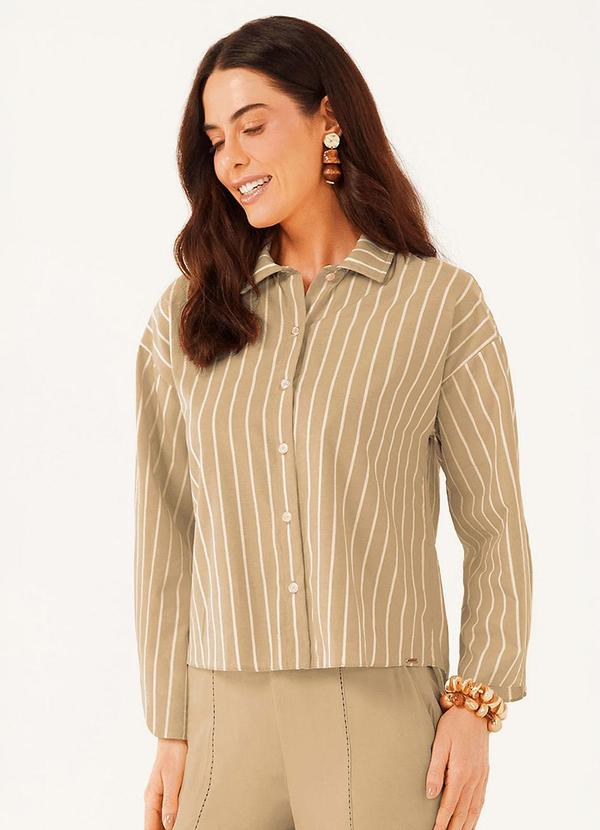 Camisa Feminina Tricoline Listrada Bege