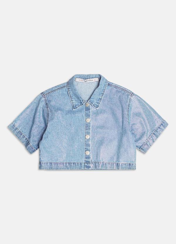 Camisa Jeans com Detalhes em Foil Azul