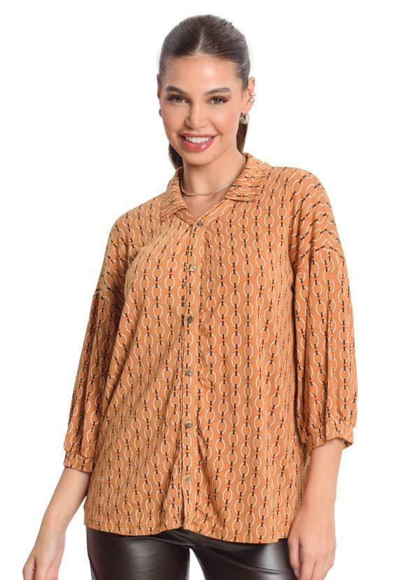 Camisa Manga 7/8 Feminina Marrom