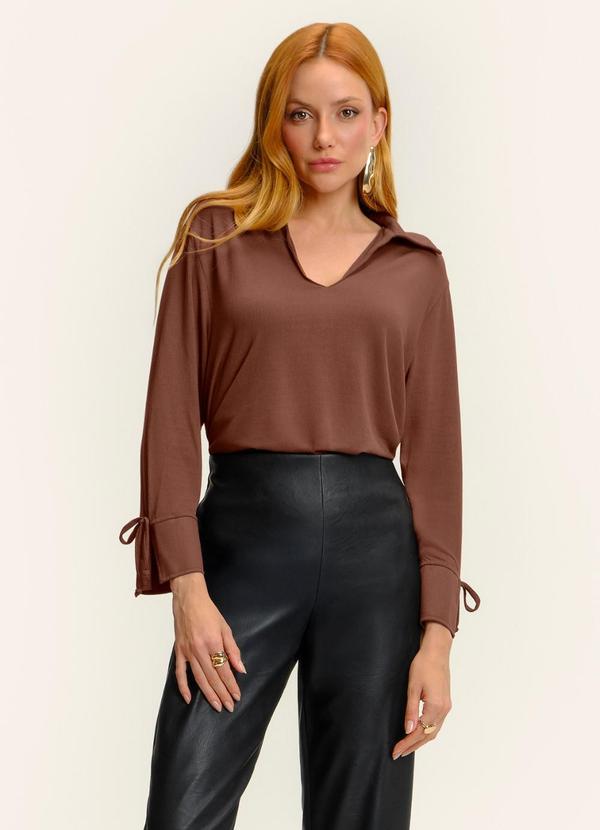 Camisa Manga Longa Decote V Marrom
