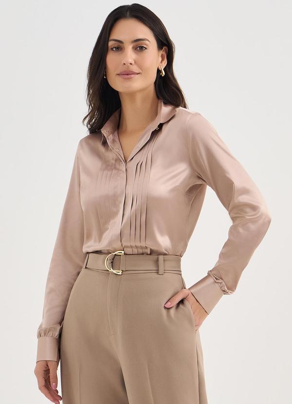 Vista 2 Camisa em Cetim Mocha Mousse Amélia